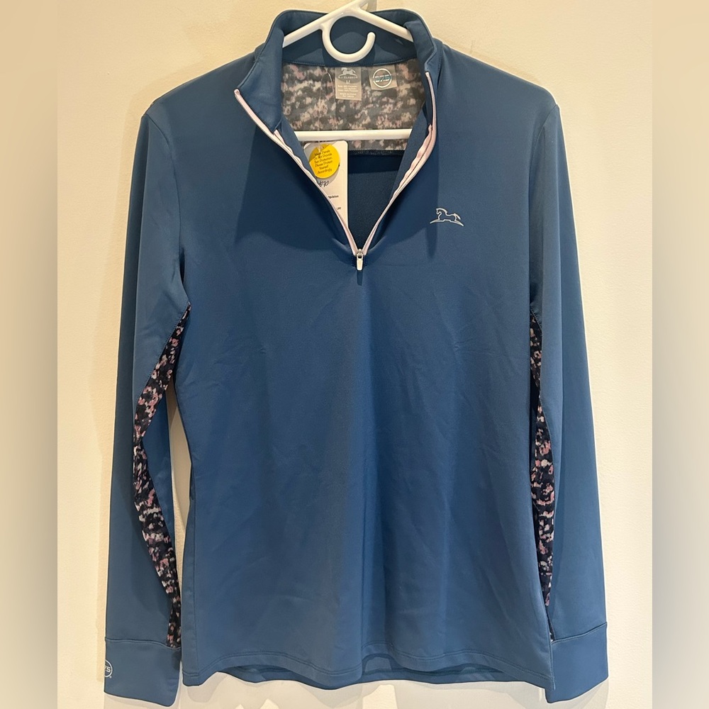 R.J Classics 37.5 Equestrian Long Sleeve “Ella”Blue Zip-Up with Pink Accents